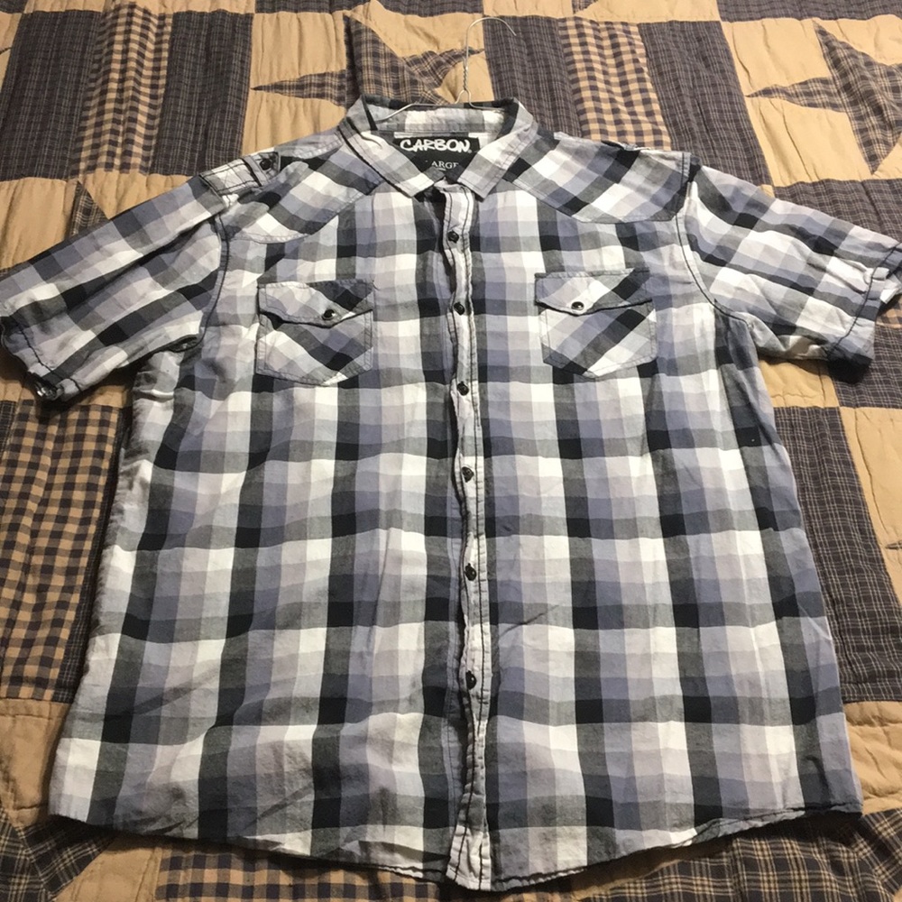 Blue and gray plaid dress t-shirt